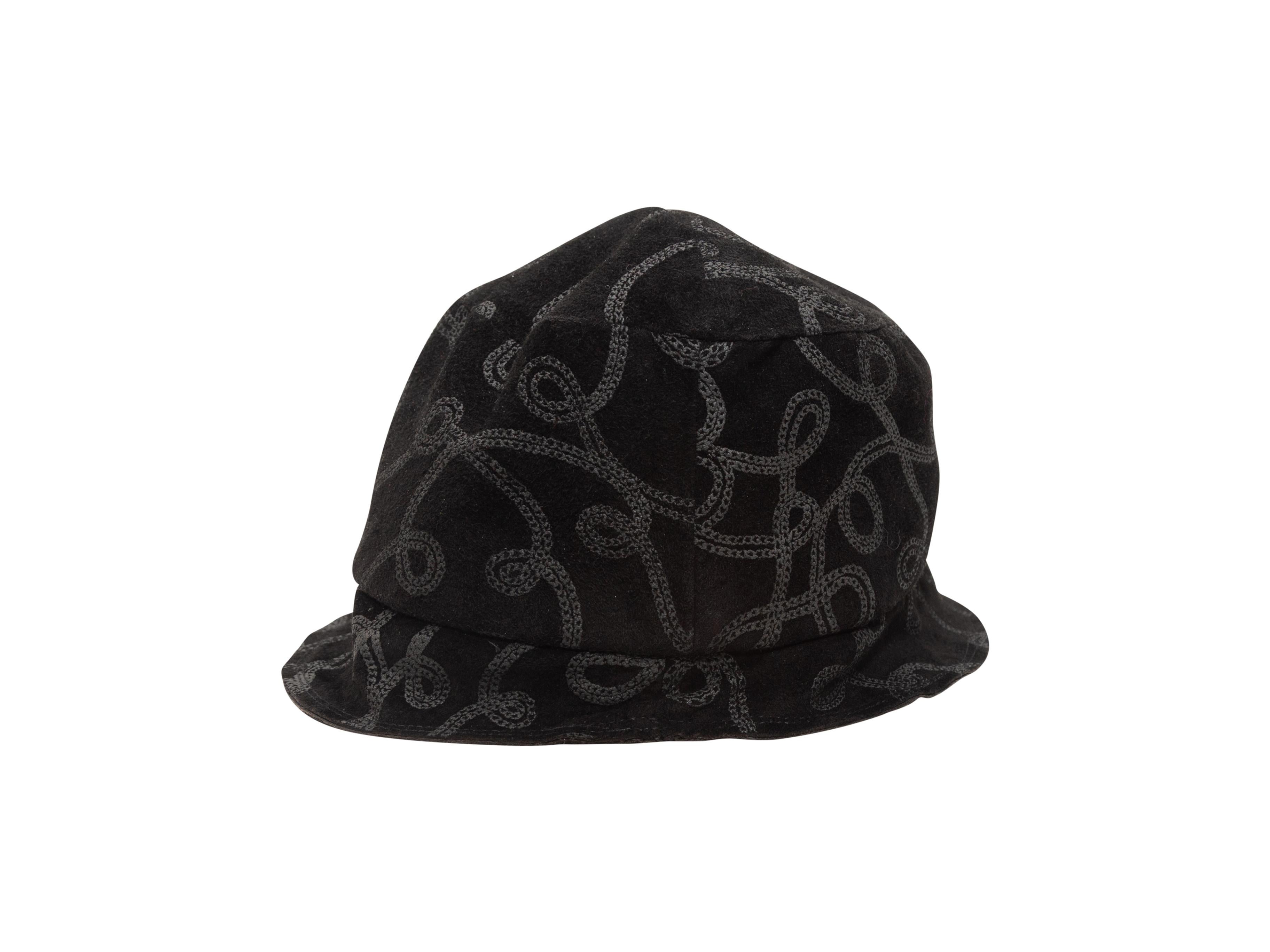 Product Details: Black bucket hat by Patricia Underwood. Tonal loop pattern throughout. 3.25