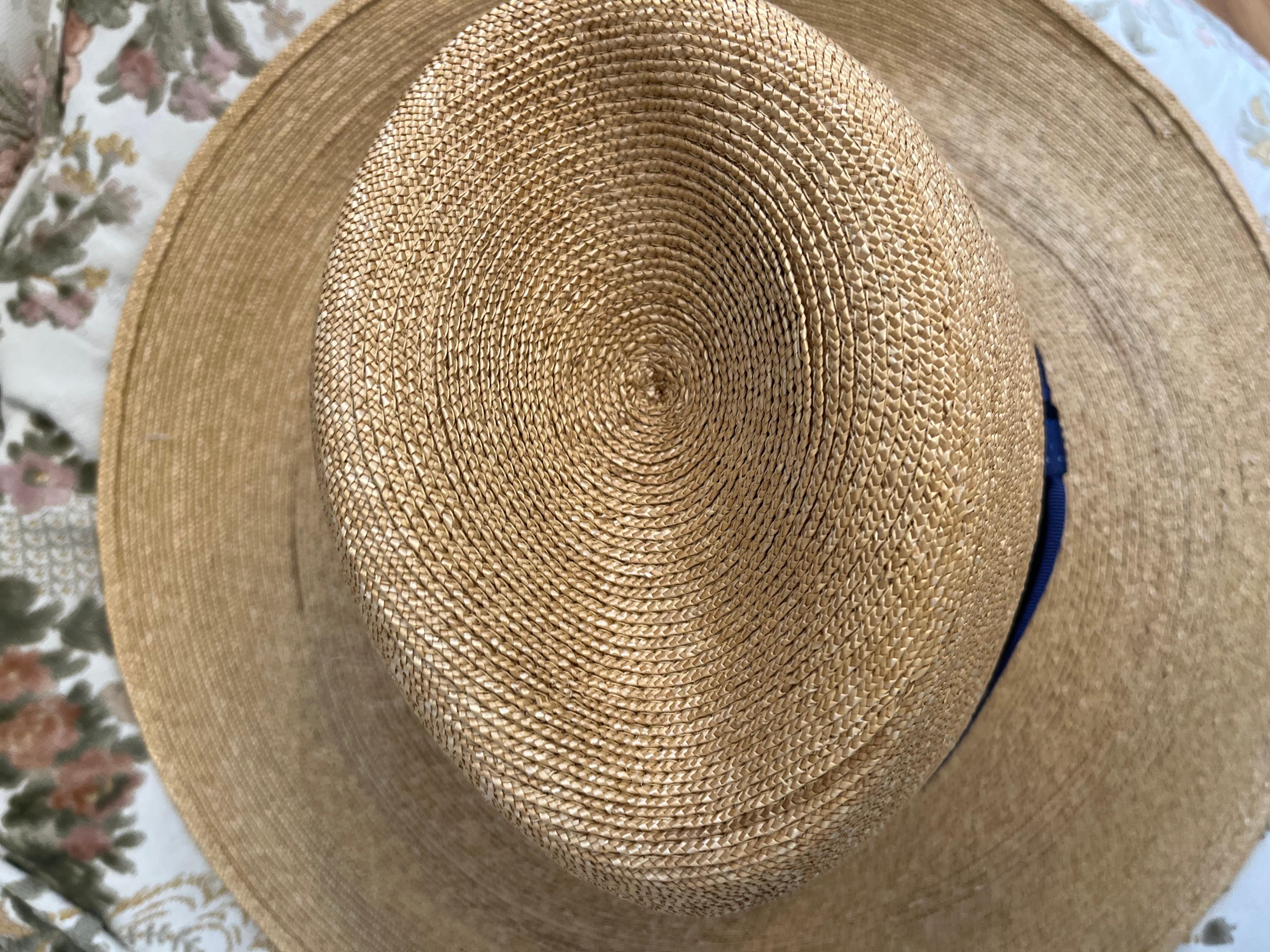 Patricia Underwood Large Straw Fedora In Excellent Condition For Sale In Port Hope, ON