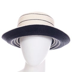 Patricia Underwood New York Blue and White Vintage Coated Straw Summer Hat