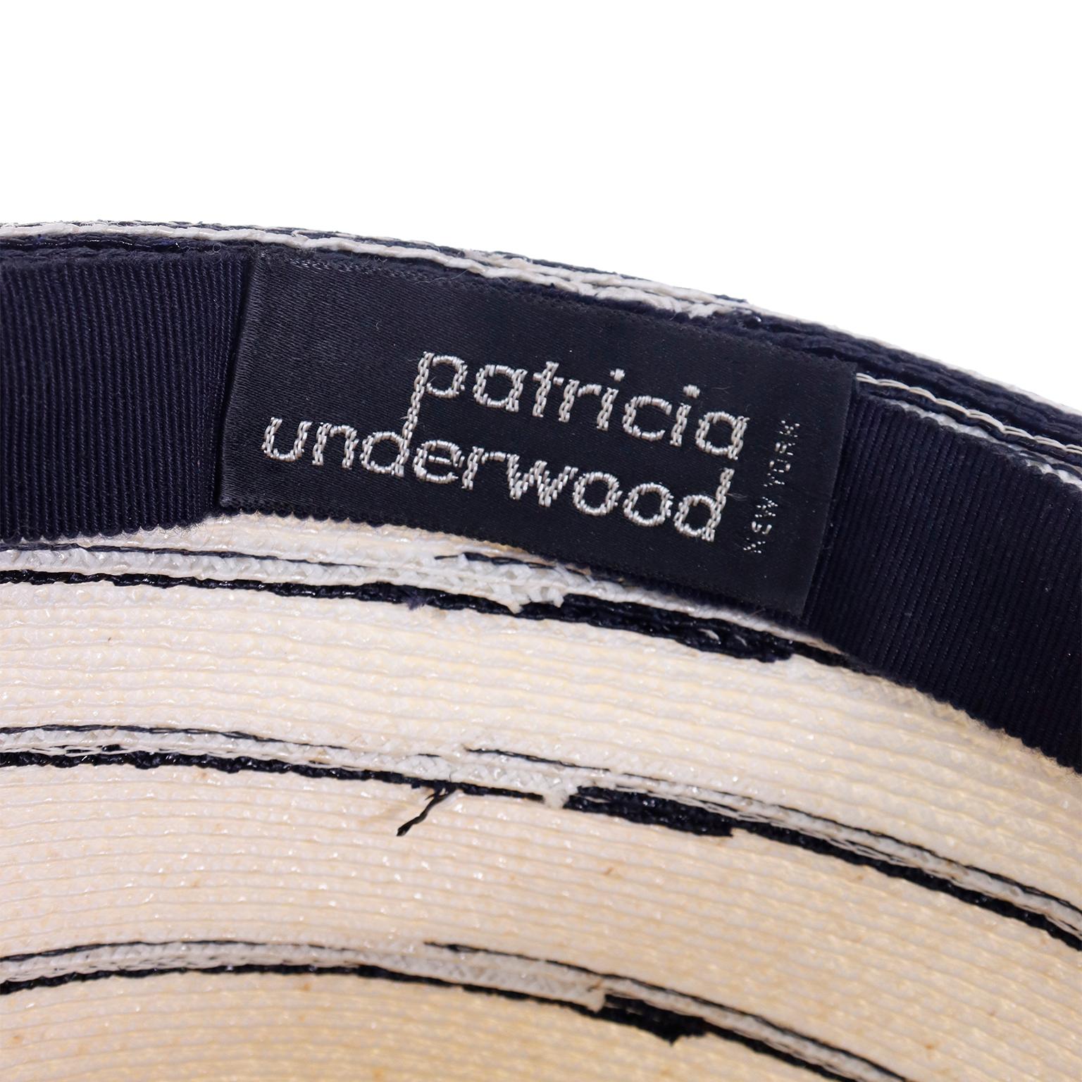 Patricia Underwood New York - Chapeau d'été en paille enduite bleu et blanc vintage en vente 3