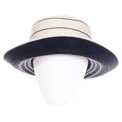 Patricia Underwood New York Blue and White Vintage Coated Straw Summer Hat