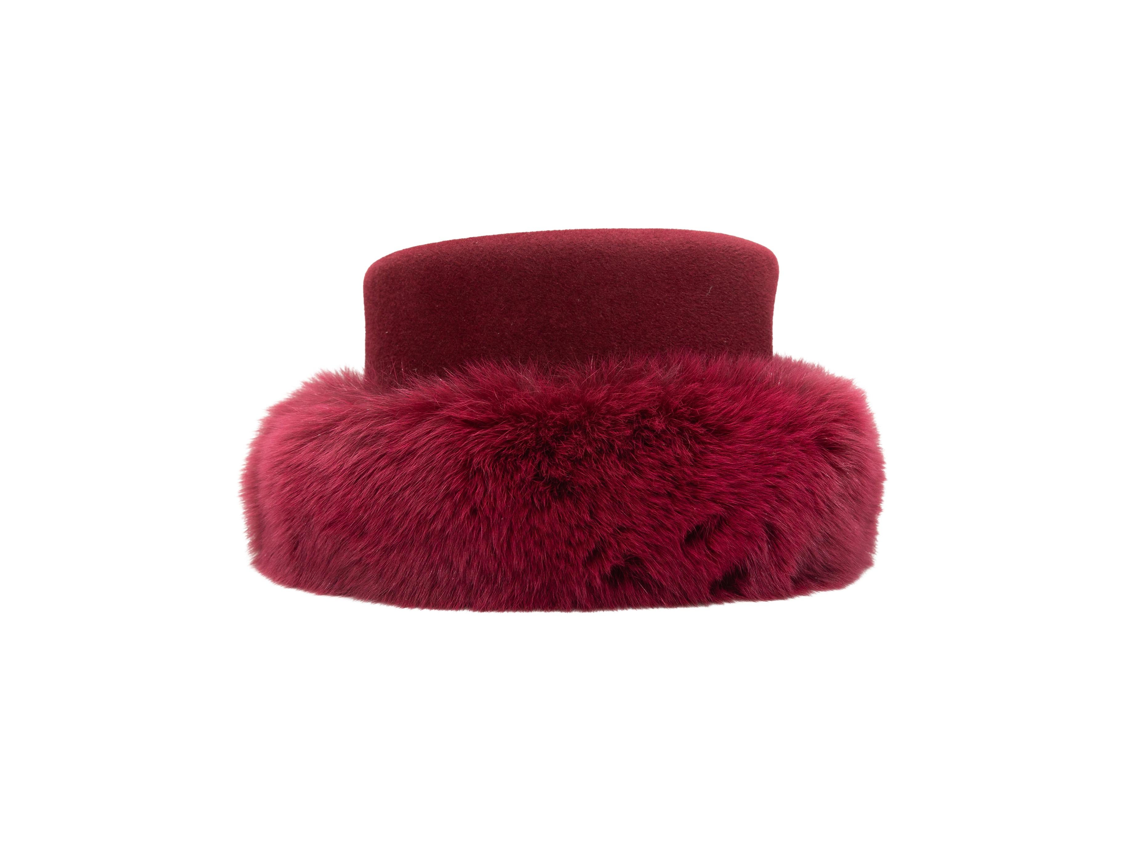 Product Details: Raspberry wool and fur hat by Patricia Underwood. 6