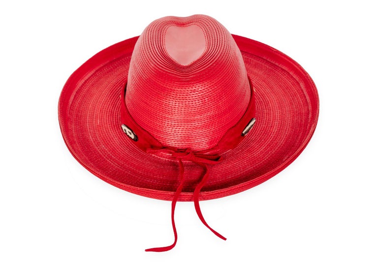 Women's Patricia Underwood Red Leather Western Hat, 1980s For Sale