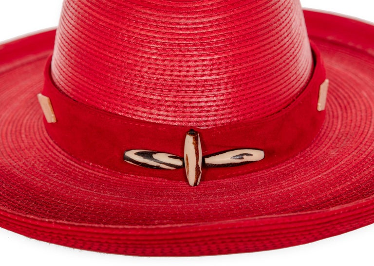 Patricia Underwood Red Leather Western Hat, 1980s For Sale 1
