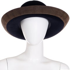 Patricia Underwood Vintage 1990s Black Wool Hat W Bronzed Gold Metallic Brim