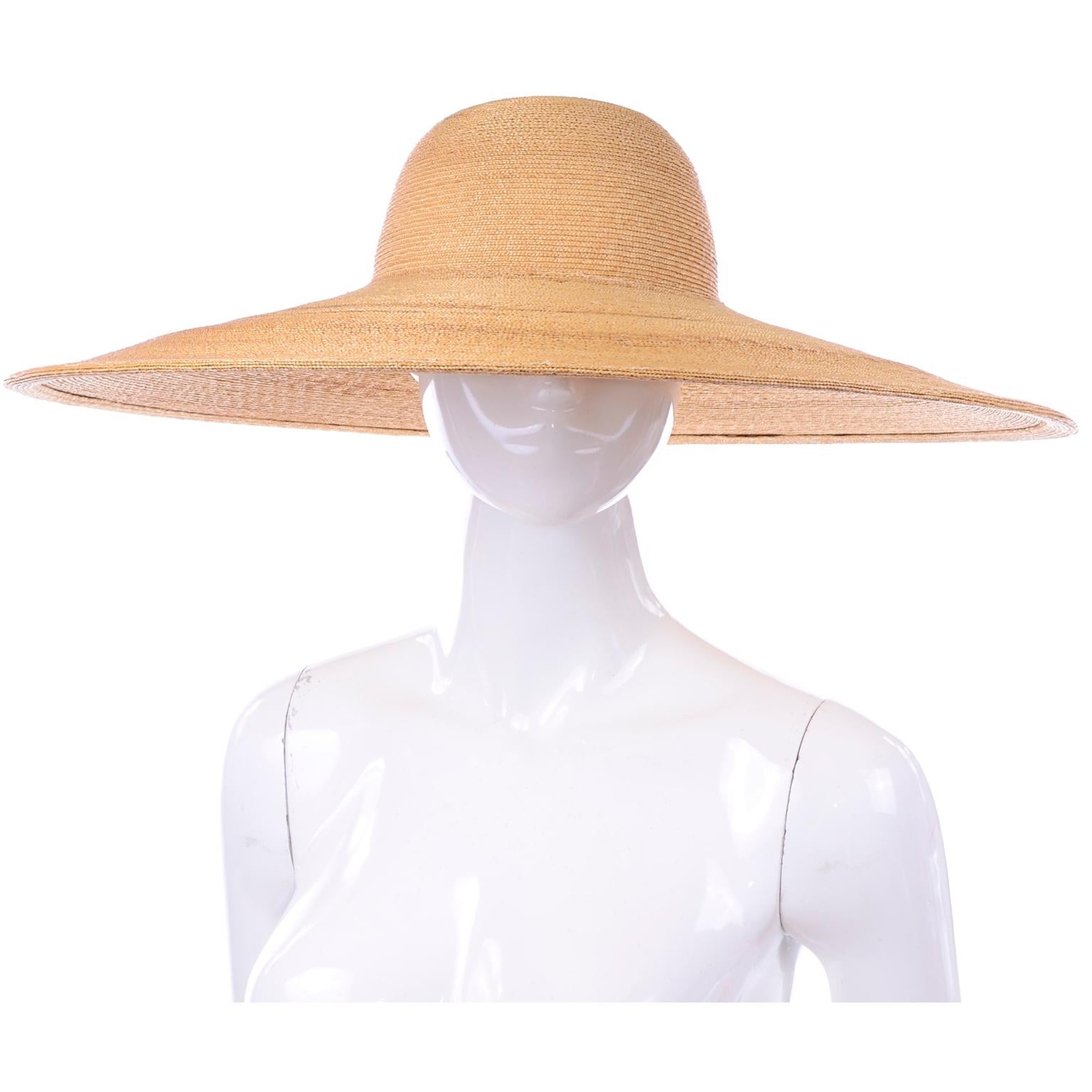 Orange Patricia Underwood Vintage Wide Brim Natural Woven Straw Hat