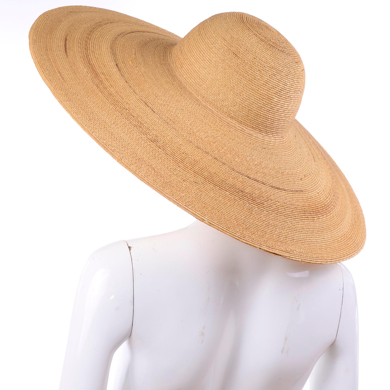 Patricia Underwood Vintage Wide Brim Natural Woven Straw Hat In Excellent Condition In Portland, OR