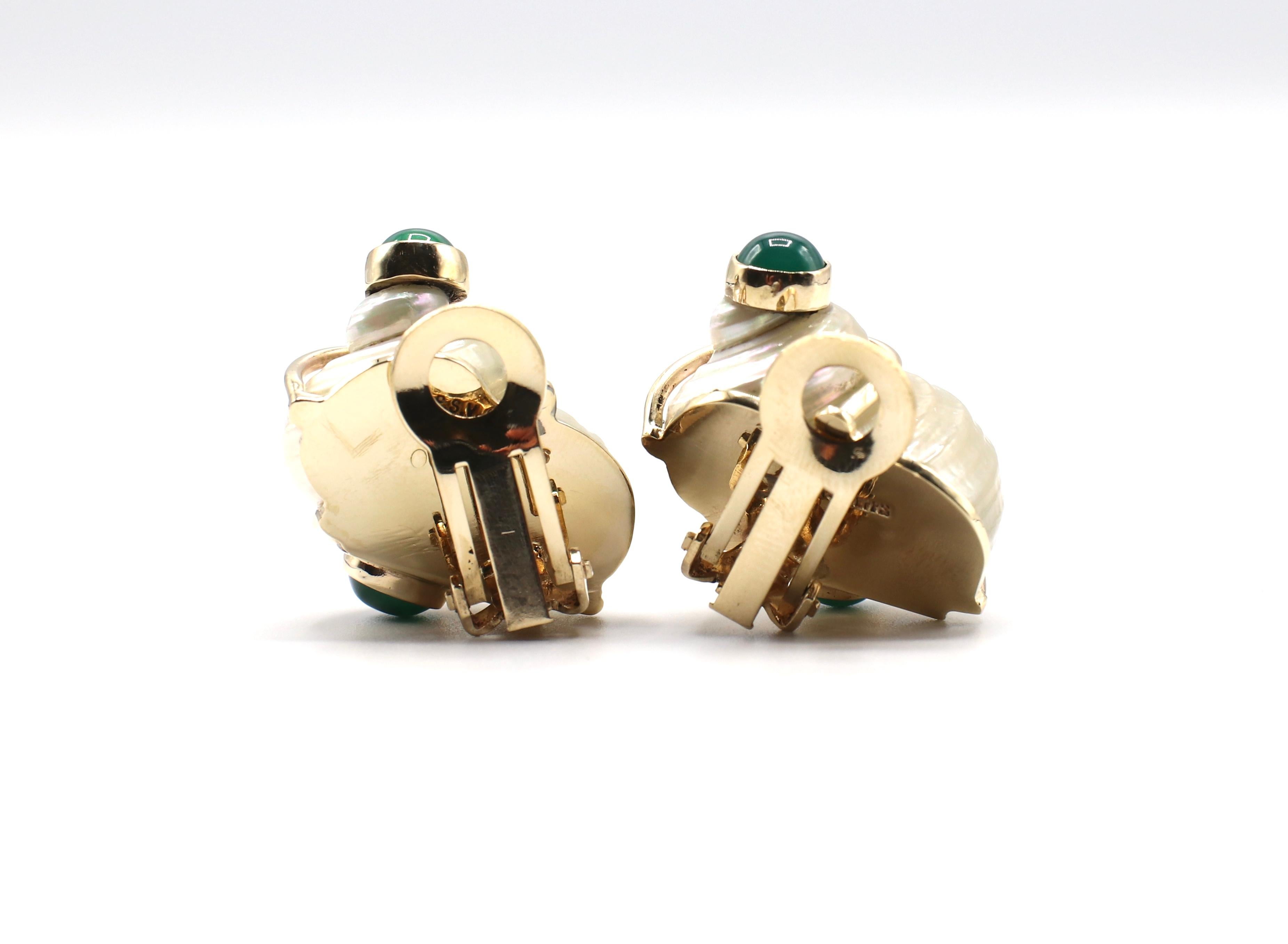 Seaman Schepps Turbo Shell Earrings Gold and Green Chalcedony 3