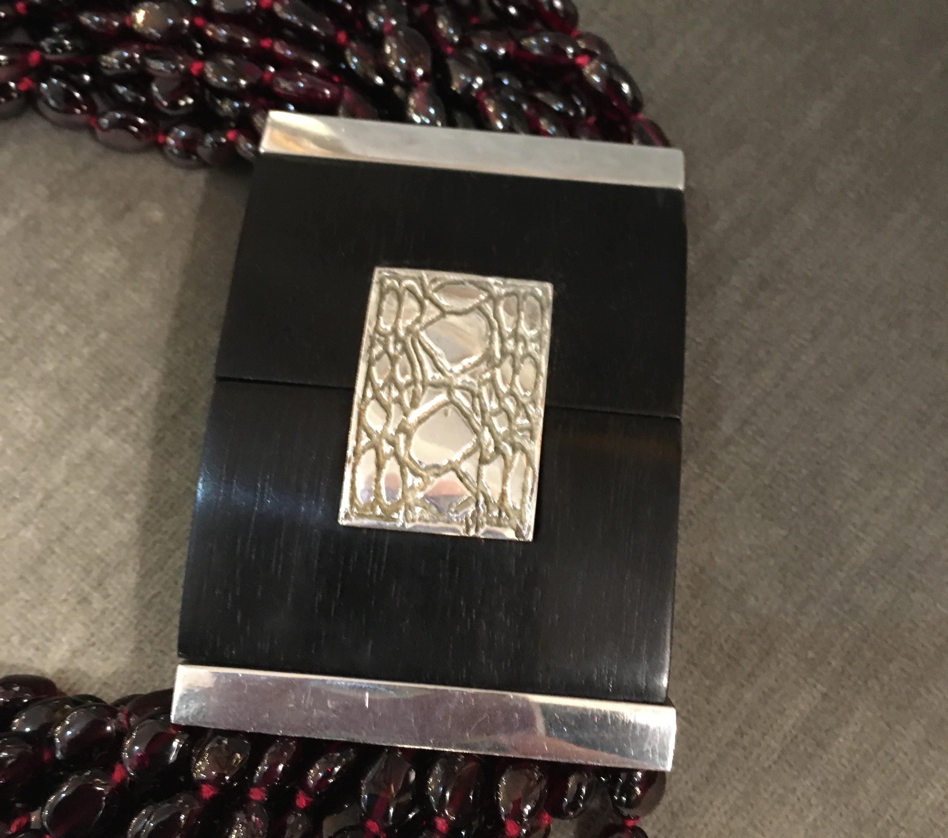 Patricia Van Musulin Multi Strand Garnet, Ebony and Sterling Necklace In Good Condition In Seattle, WA