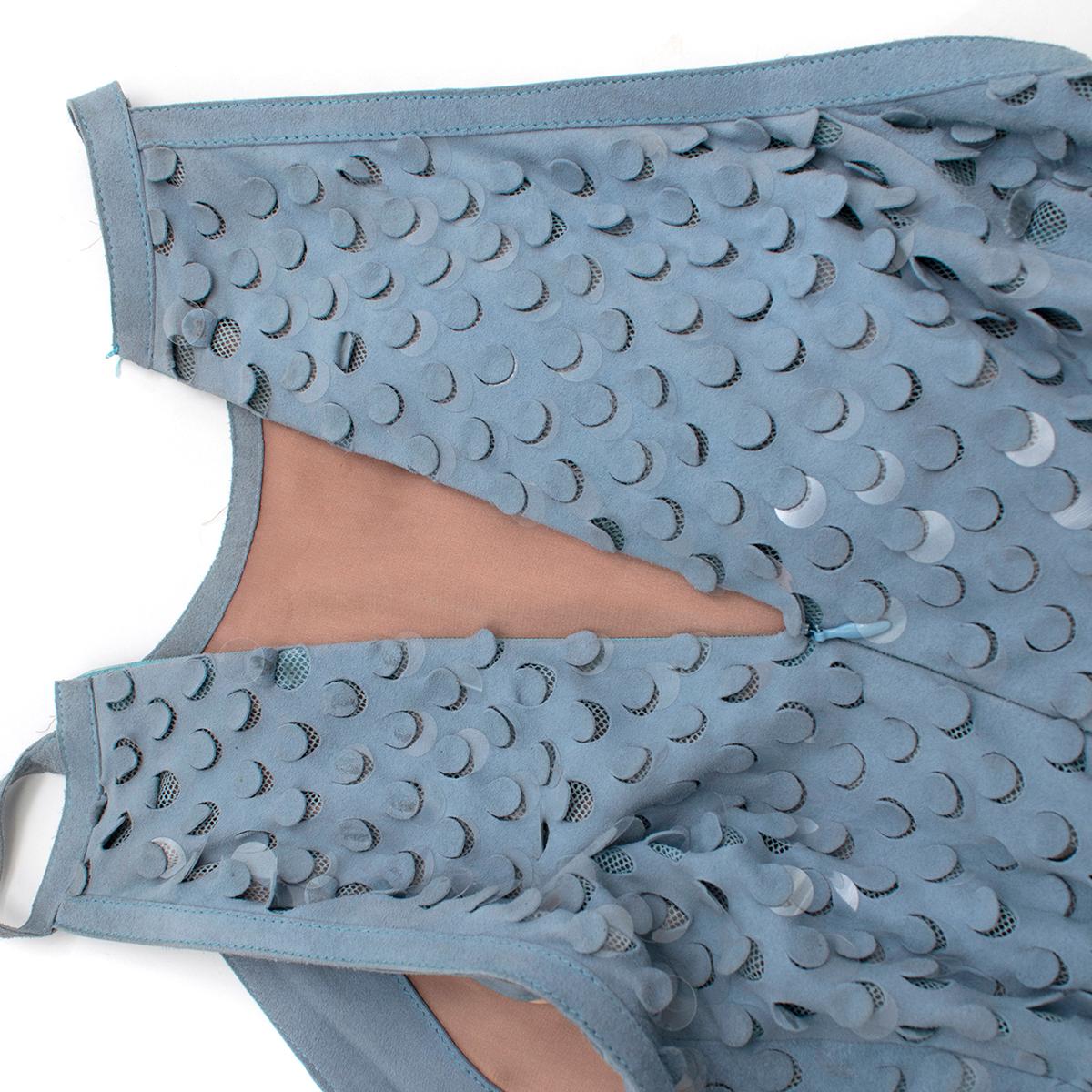 Women's Patricia Viera Blue Suede Sequin Embellished Halterneck Dress - Size US 6 For Sale
