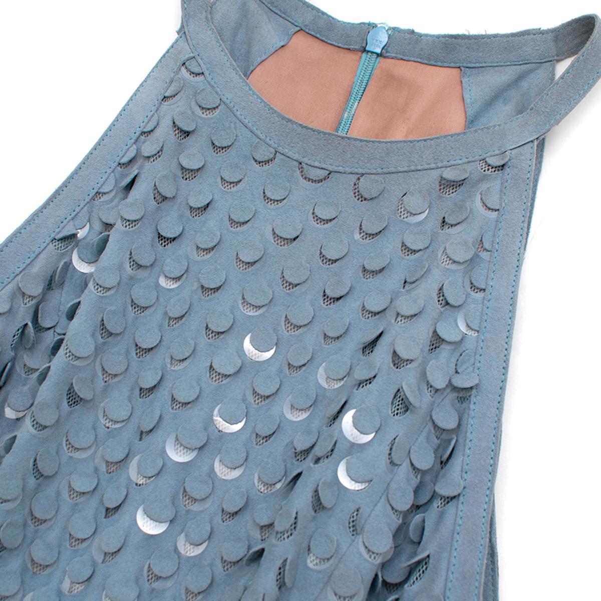 Patricia Viera Blue Suede Sequin Embellished Halterneck Dress - Size US 6 For Sale 2
