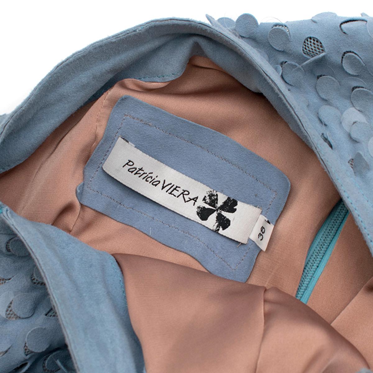 Patricia Viera Blue Suede Sequin Embellished Halterneck Dress - Size US 6 For Sale 3