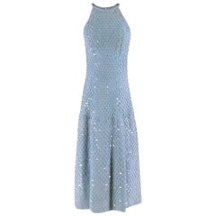 Patricia Viera Blue Suede Sequin Embellished Halterneck Dress - Size US 6