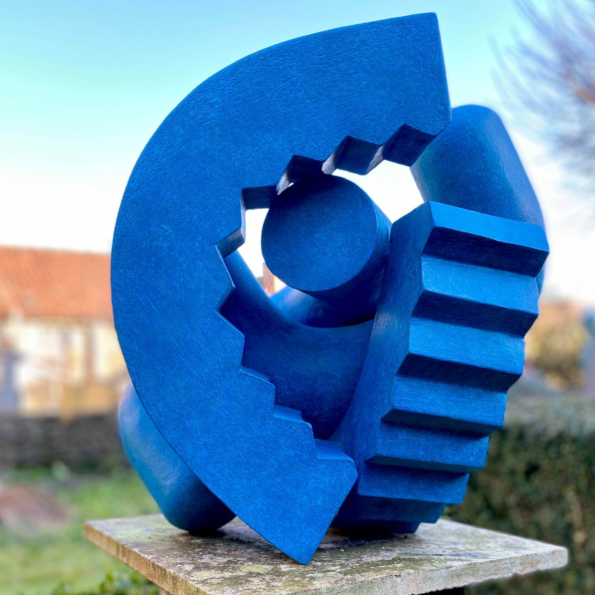 Bronze Cog by Patricia Volk - Abstract bronze sculpture, blue, vivid, smooth For Sale 9