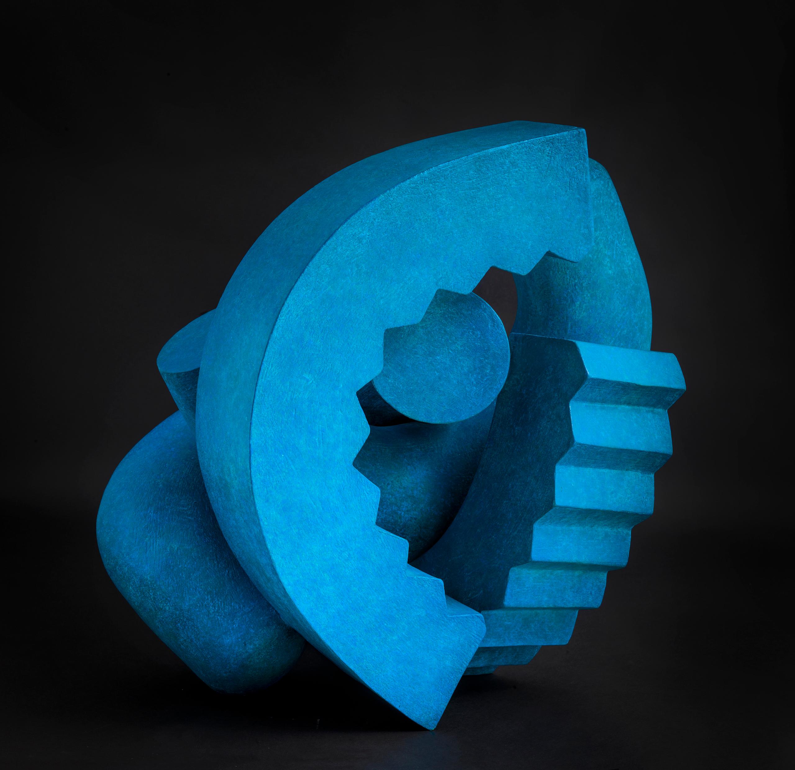 Bronze Cog by Patricia Volk - Abstract bronze sculpture, blue, vivid, smooth For Sale 10