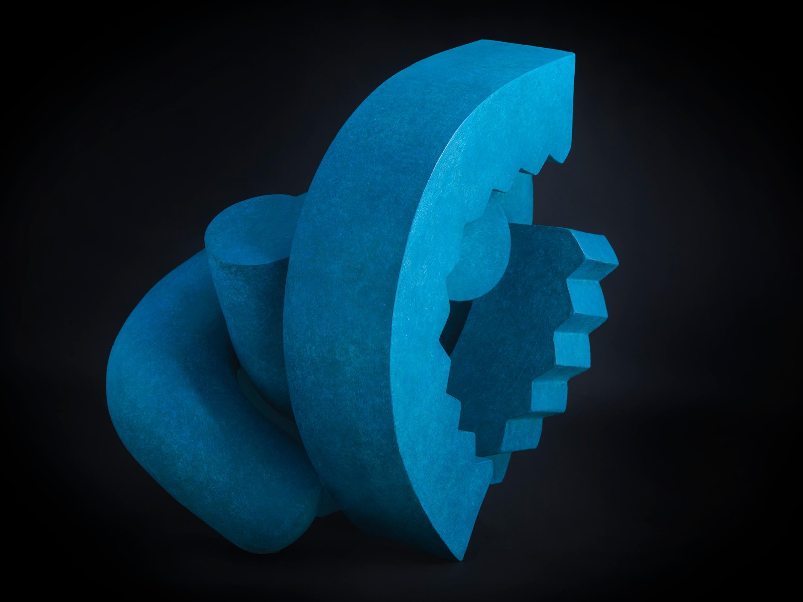 Bronze Cog by Patricia Volk - Abstract bronze sculpture, blue, vivid, smooth For Sale 11