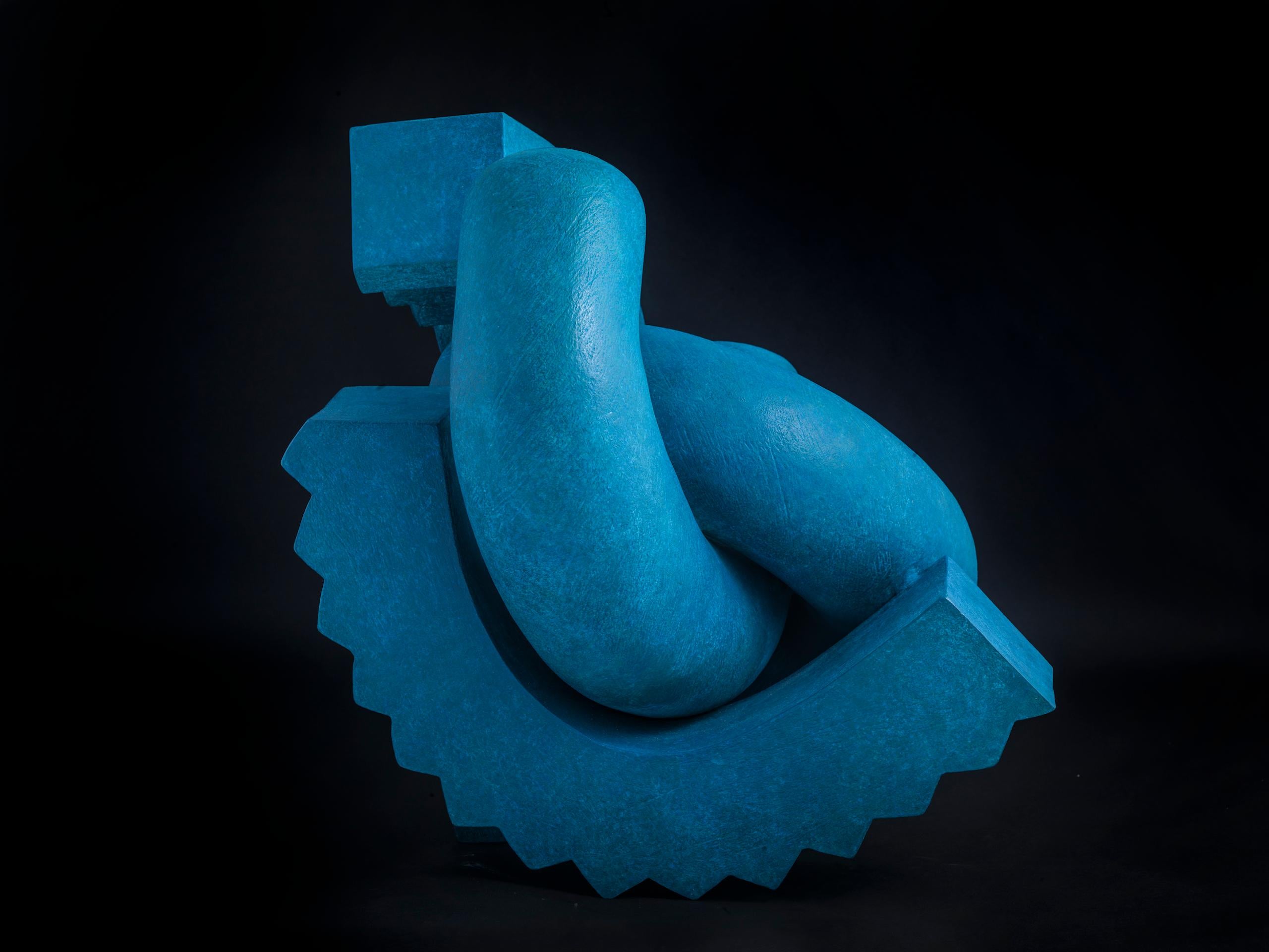 Bronze Cog by Patricia Volk - Abstract bronze sculpture, blue, vivid, smooth For Sale 12