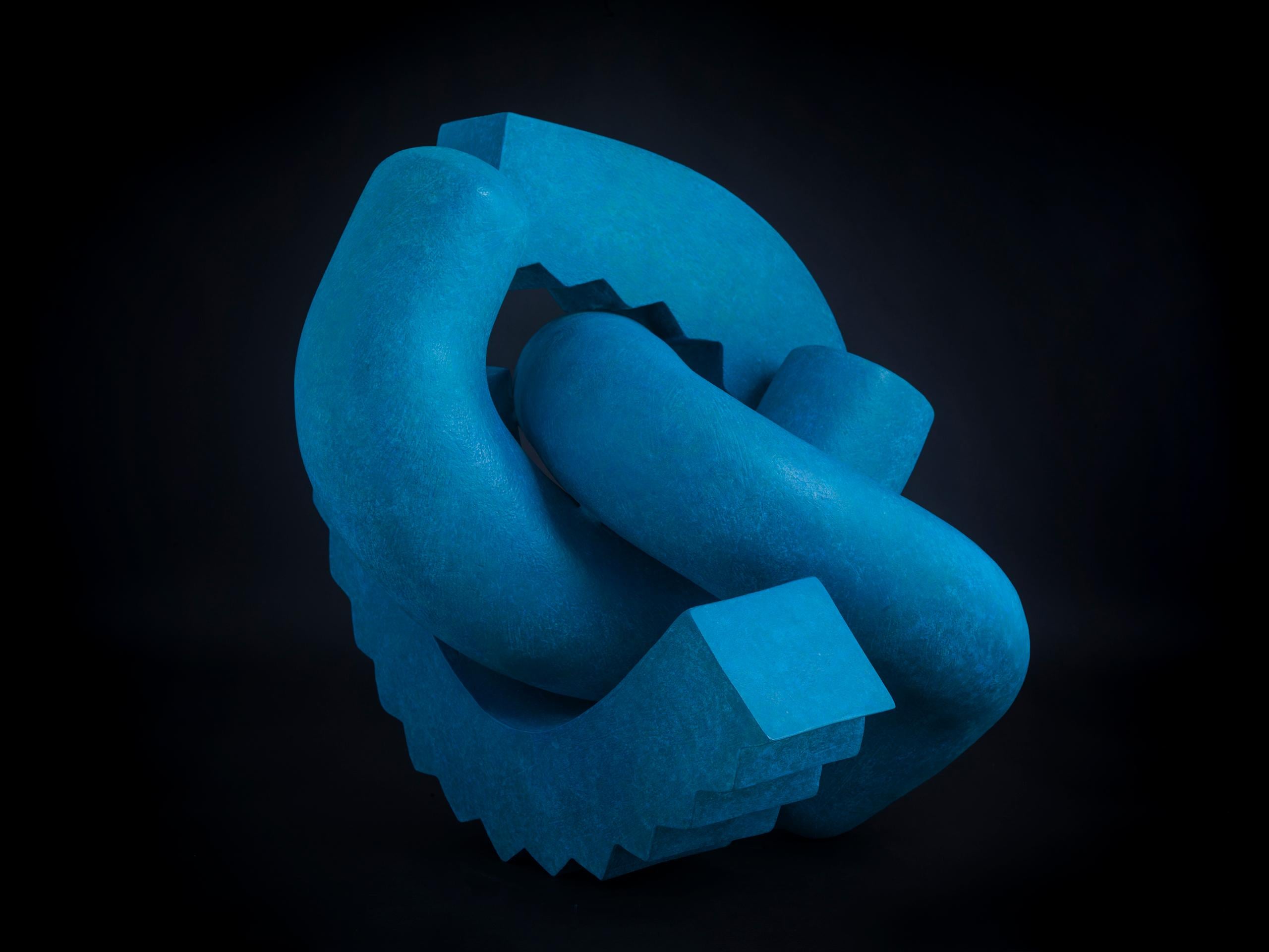 Bronze Cog by Patricia Volk - Abstract bronze sculpture, blue, vivid, smooth For Sale 13