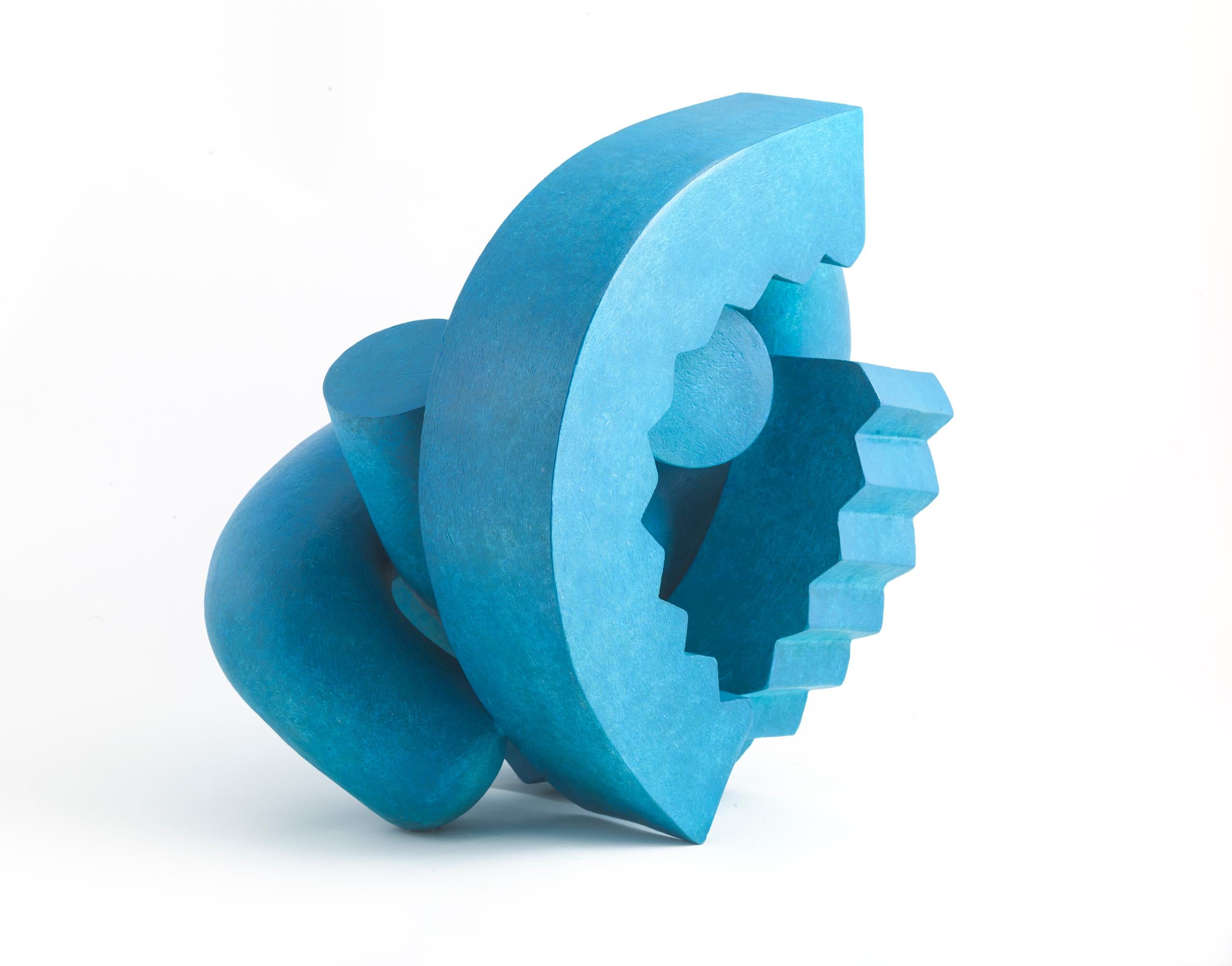 Bronze Cog by Patricia Volk - Abstract bronze sculpture, blue, vivid, smooth For Sale 1