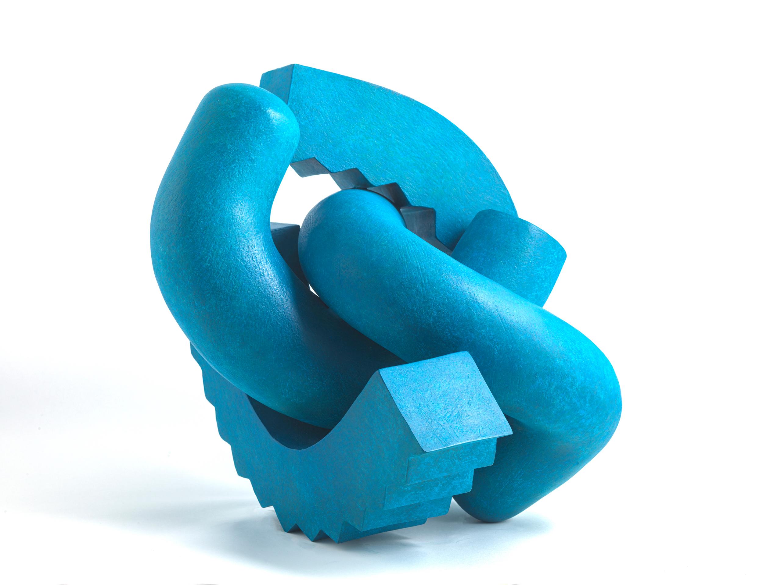 Bronze Cog by Patricia Volk - Abstract bronze sculpture, blue, vivid, smooth For Sale 2