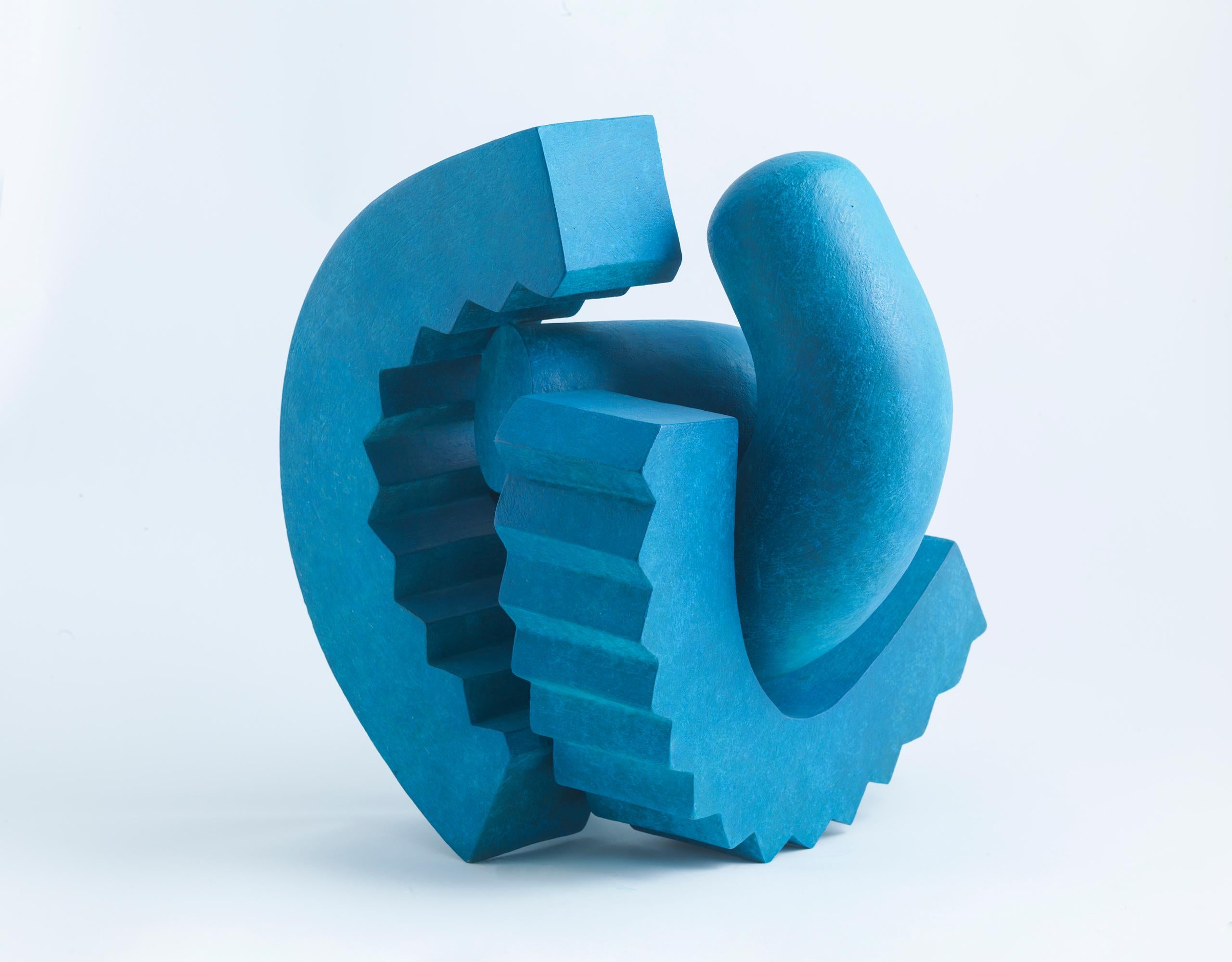 Bronze Cog by Patricia Volk - Abstract bronze sculpture, blue, vivid, smooth For Sale 3