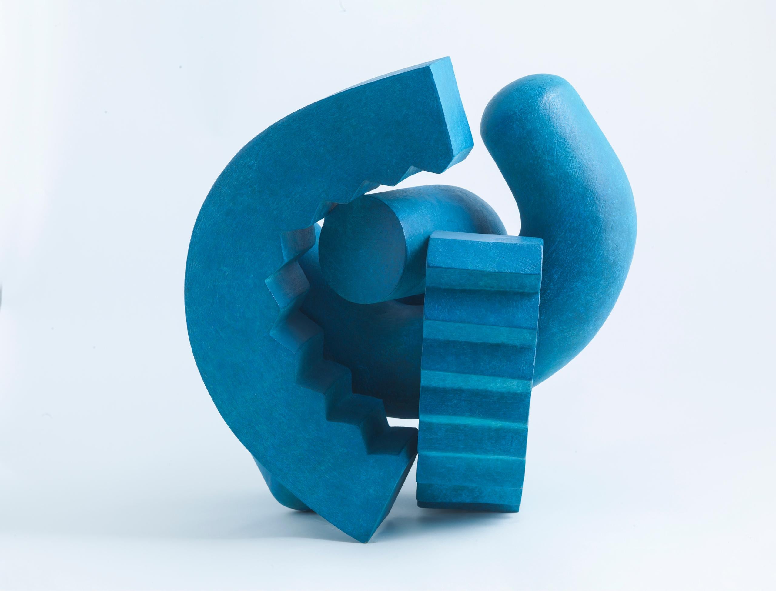 Bronze Cog by Patricia Volk - Abstract bronze sculpture, blue, vivid, smooth For Sale 4