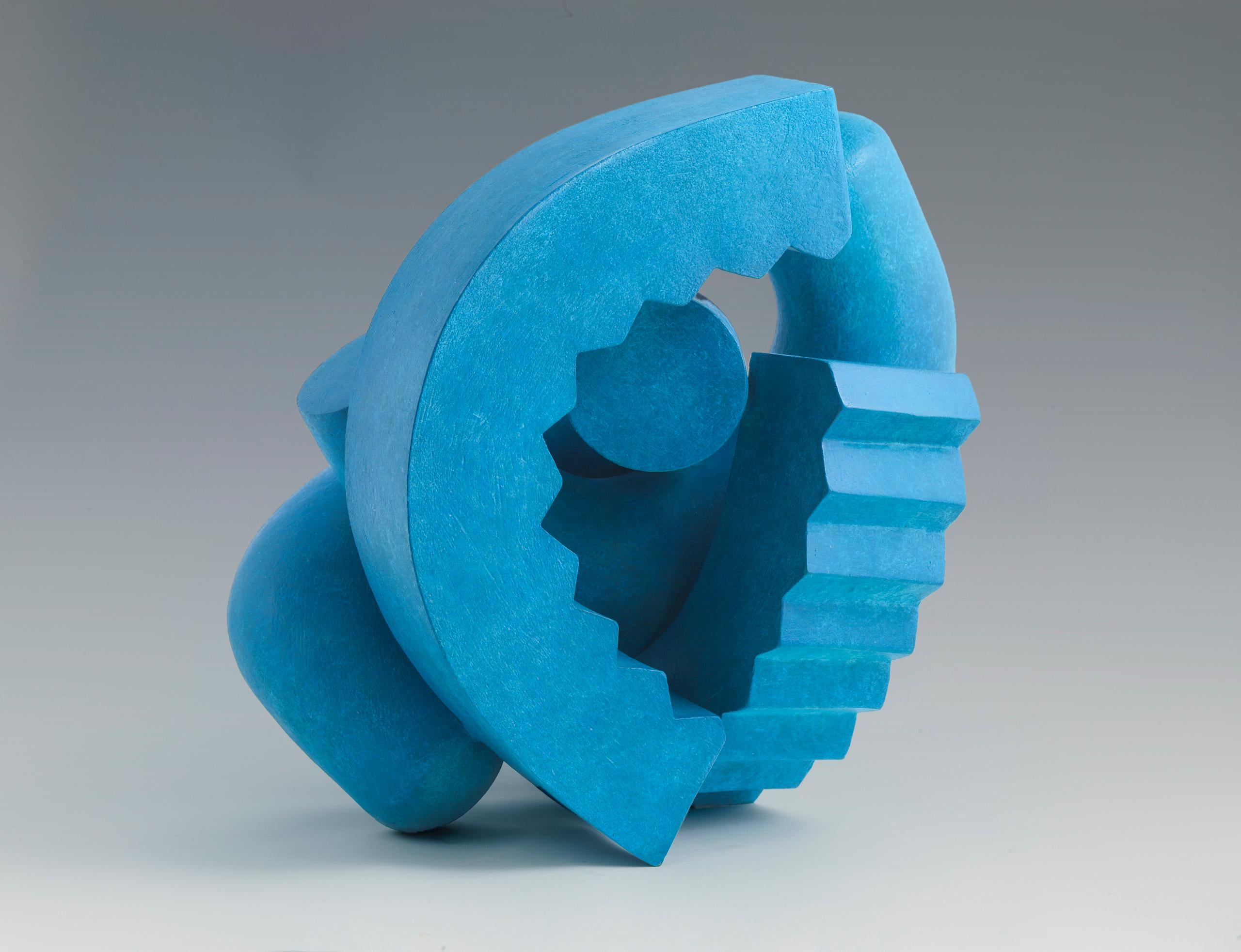 Bronze Cog by Patricia Volk - Abstract bronze sculpture, blue, vivid, smooth For Sale 5