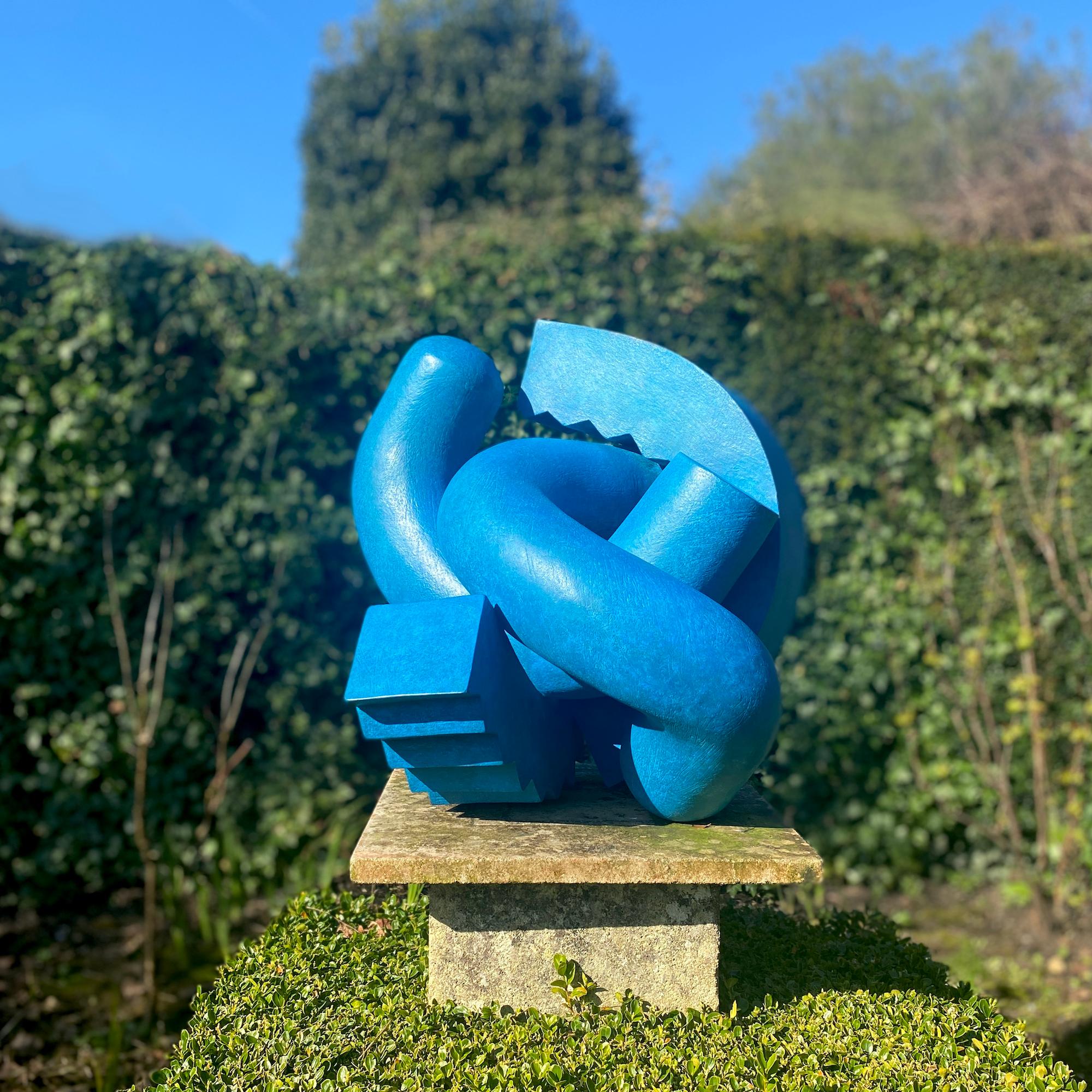 Bronze Cog by Patricia Volk - Abstract bronze sculpture, blue, vivid, smooth For Sale 6