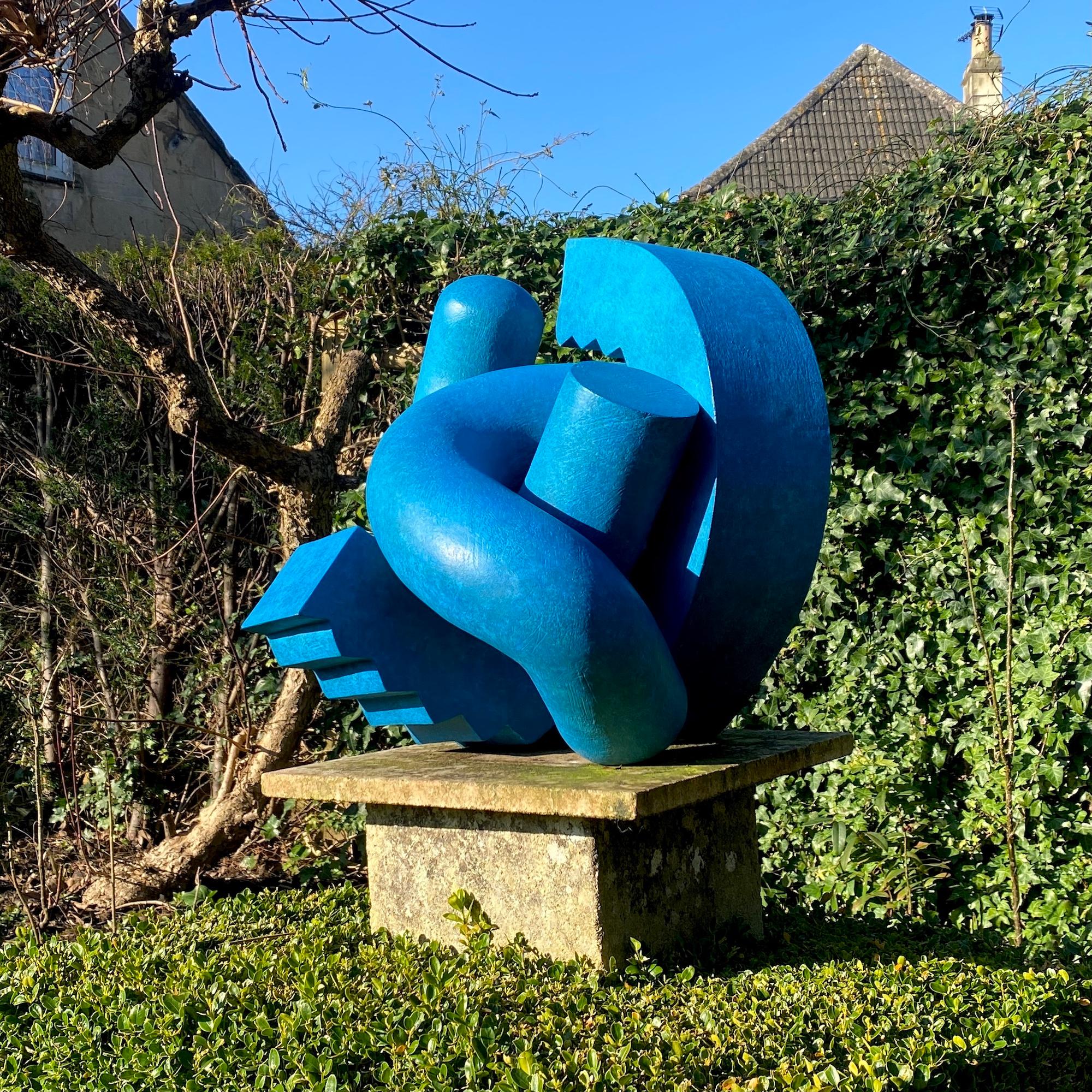 Bronze Cog by Patricia Volk - Abstract bronze sculpture, blue, vivid, smooth For Sale 7