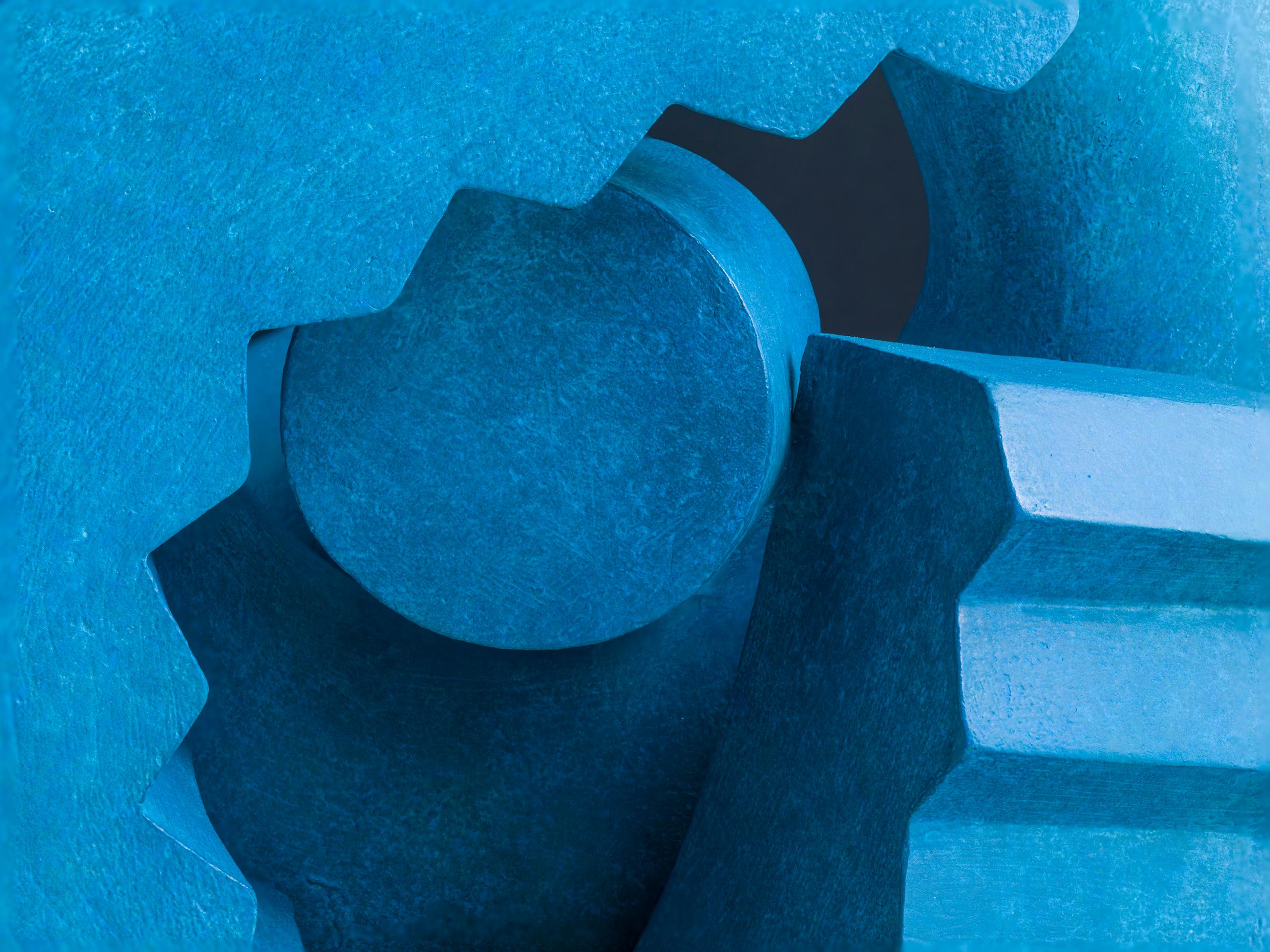 Bronze Cog by Patricia Volk - Abstract bronze sculpture, blue, vivid, smooth For Sale 8
