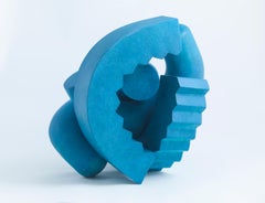 Bronze Cog by Patricia Volk - Abstract bronze sculpture, blue, vivid, smooth