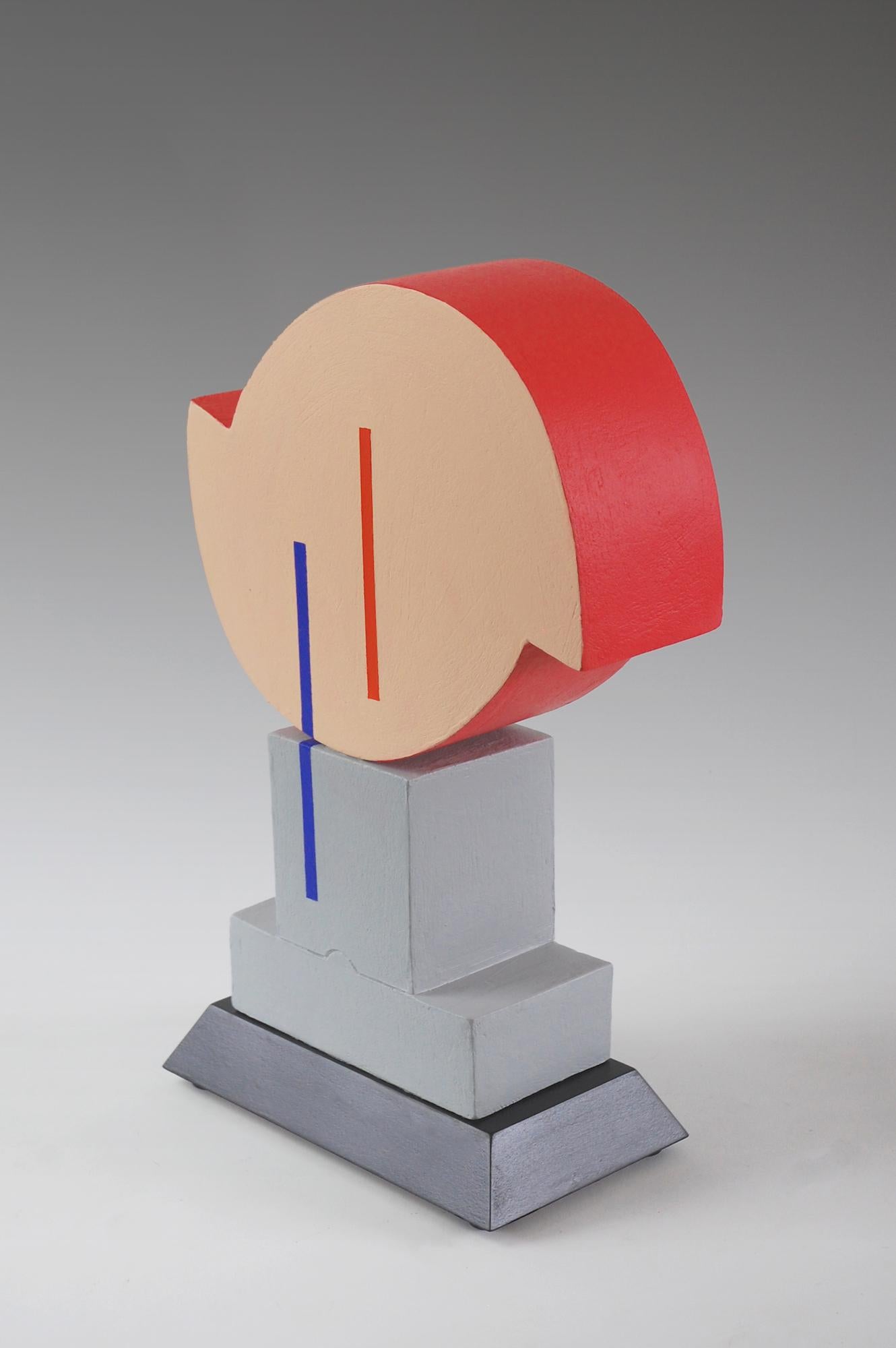 Calibrate is a fired clay constructed, painted and mounted on MDF sculpture by Patricia Volk, dimensions are 50 × 31 × 15 cm (19.7 × 12.2 × 5.9 in). 
It is a unique signed piece and comes with a certificate of authenticity signed by the artist.