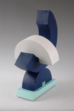 Care by Patricia Volk - Abstract ceramic sculpture, painted clay, blue, white