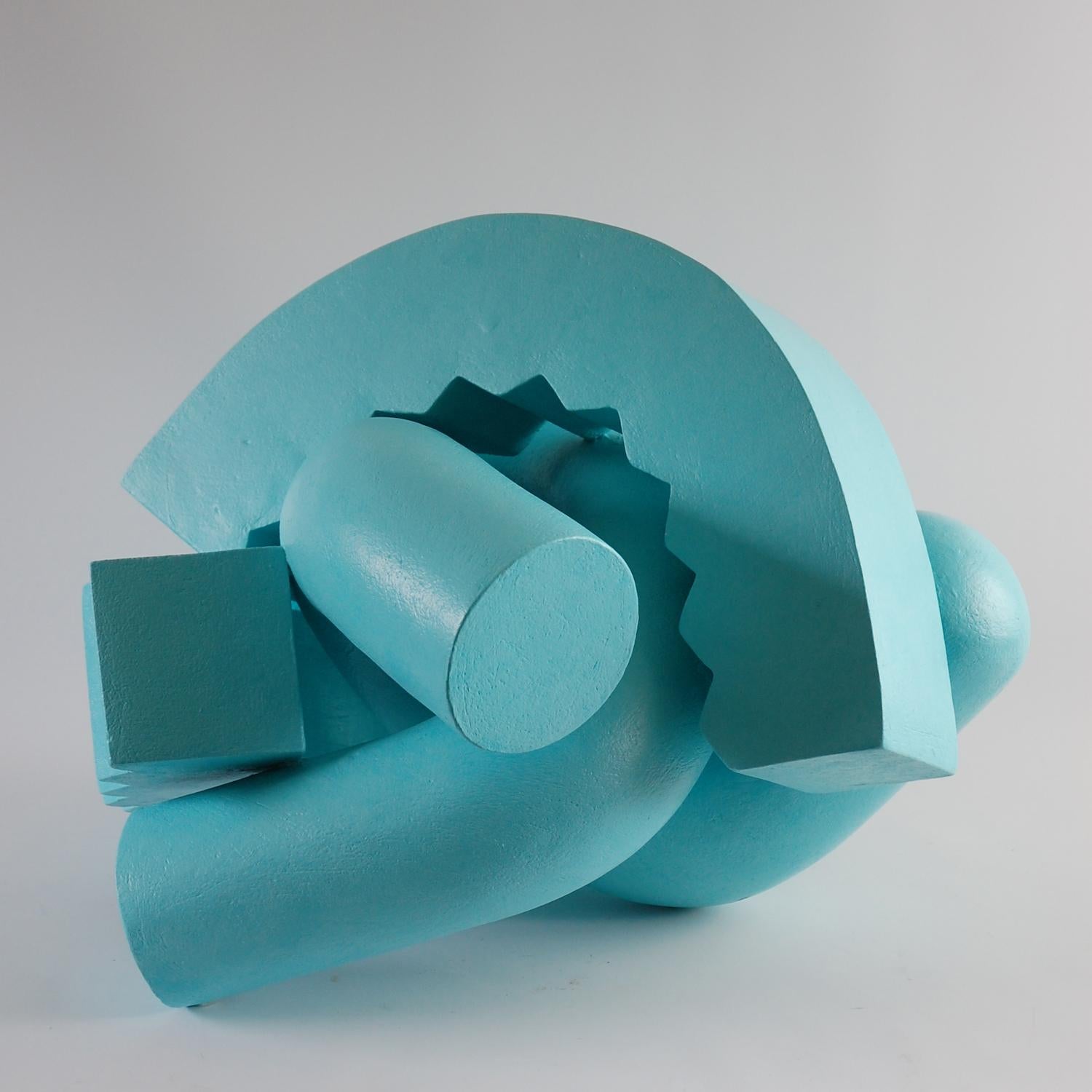 Cog (Teal) by Patricia Volk - Abstract ceramic sculpture, painted clay, bright For Sale 3