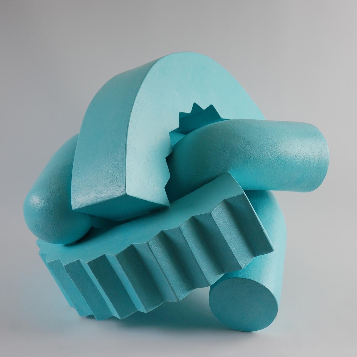 Cog (Teal) by Patricia Volk - Abstract ceramic sculpture, painted clay, bright For Sale 4
