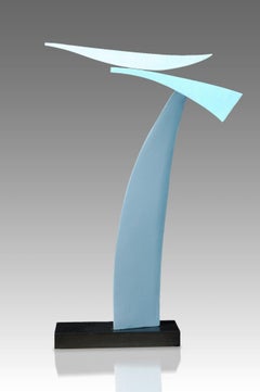 Coux by Patricia Volk - Abstract ceramic sculpture, painted clay, dynamic, blue