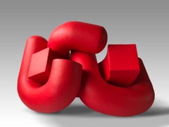 Embrace (2) by Patricia Volk - Abstract ceramic sculpture, Bright Red