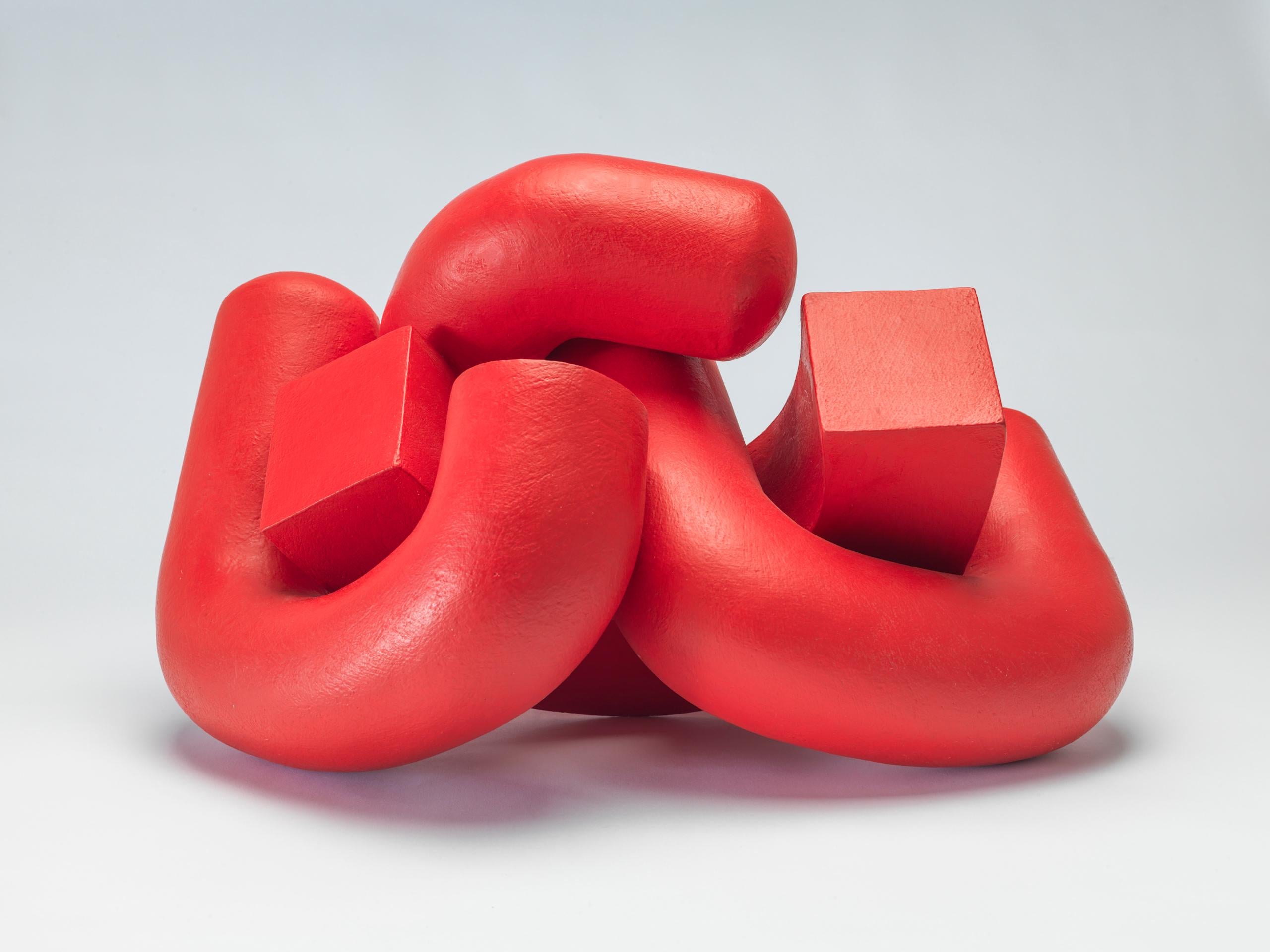 Embrace (2) by Patricia Volk - Abstract ceramic sculpture, painted clay, red For Sale 2