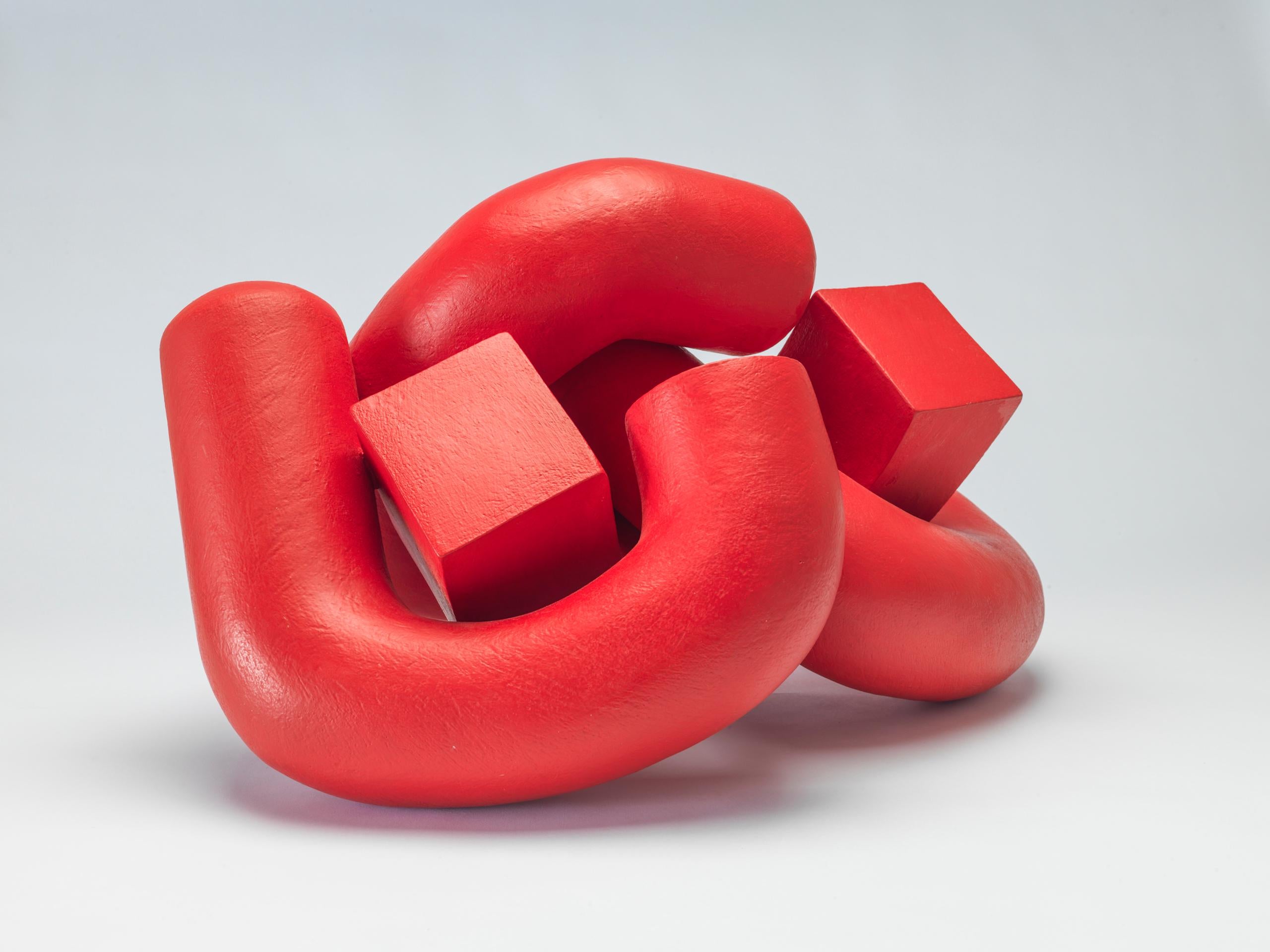 Embrace (2) by Patricia Volk - Abstract ceramic sculpture, painted clay, red For Sale 3