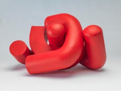 Embrace (2) by Patricia Volk - Abstract ceramic sculpture, painted clay, red