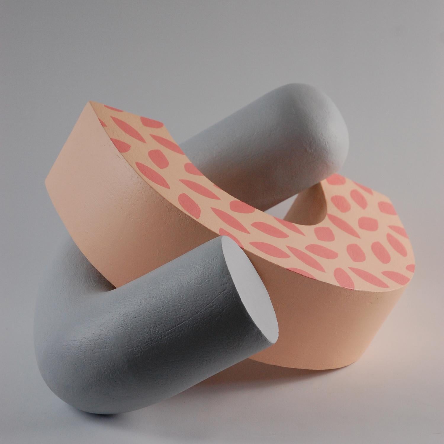 Embrace by Patricia Volk - Abstract ceramic sculpture, painted clay, pink & grey For Sale 1
