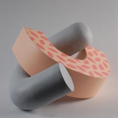 Embrace by Patricia Volk - Abstract ceramic sculpture, painted clay, pink & grey