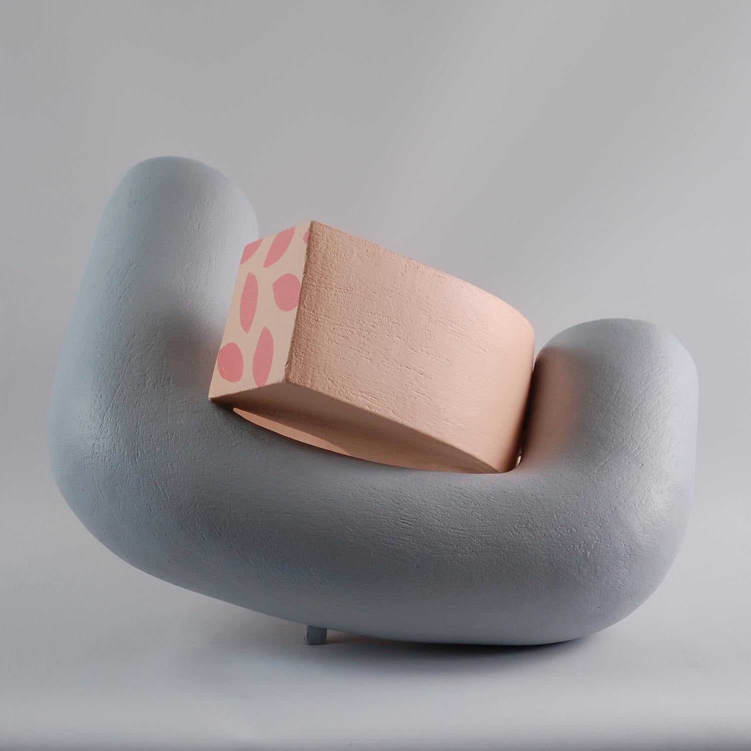 Embrace by Patricia Volk - Abstract ceramic sculpture, painted clay, pink & grey For Sale 2