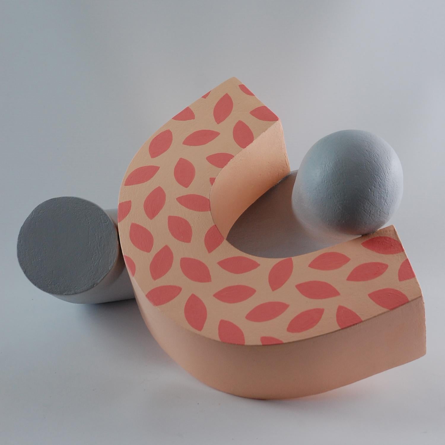 Embrace by Patricia Volk - Abstract ceramic sculpture, painted clay, pink & grey For Sale 4