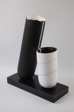 Encounter by Patricia Volk - Abstract ceramic sculpture, black and white
