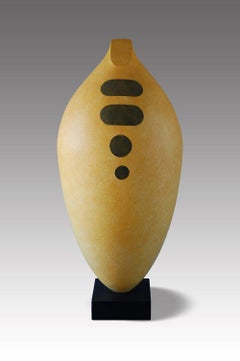 Eternal by Patricia Volk - Abstract ceramic sculpture, painted clay, yellow