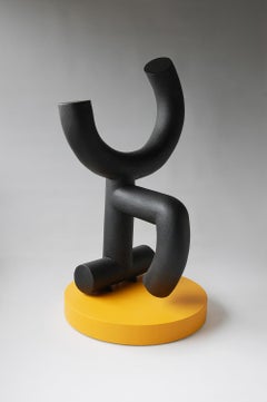 Key by Patricia Volk - Abstract ceramic sculpture, black & yellow, painted clay