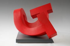 Pivot by Patricia Volk - Abstract ceramic sculpture, painted clay, dynamic, red