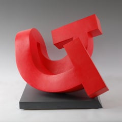 Pivot by Patricia Volk - Abstract ceramic sculpture, painted clay, dynamic, red