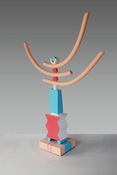 Pose di Patricia VOLK - Scultura astratta in ceramica, argilla dipinta, dinamica, rosa